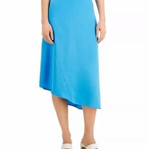 Alfani Women's Skirt Blue Oasis Size 12 A-Line Asymmetrical Hem Midi $74